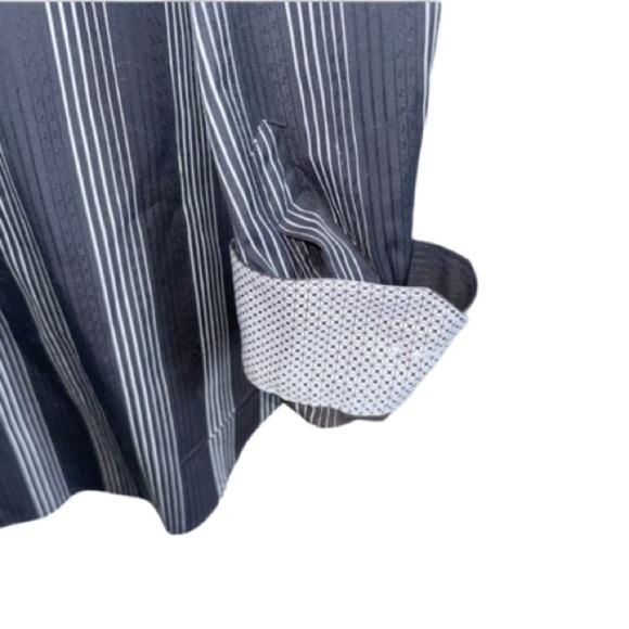Bugatchi Uomo Black White Striped Flip Cuff Cotton Button Up Shirt XXL Pocket - Picture 10 of 11